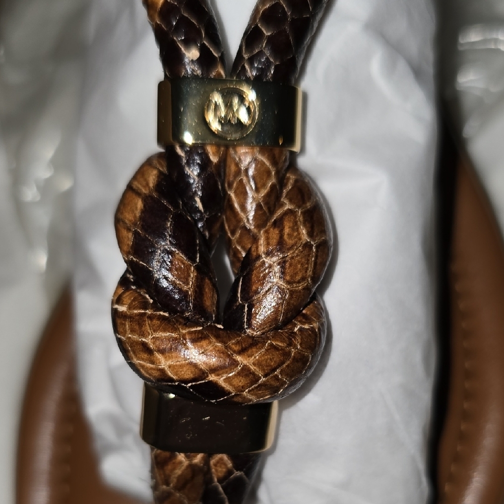 Michael Kors Brown Knotted Leather  Holly Sandals Embosded Logo 6.5 36.5 Womens - Picture 3 of 5